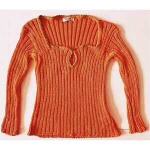 The Look Vintage Y2K Gabriel S Sweater Woman M Orange Ribbed Knit Made In USA